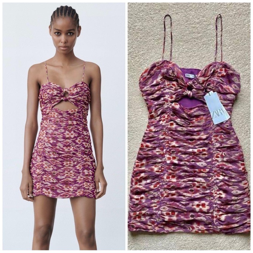 NWT Zara ruched ikat mini dress